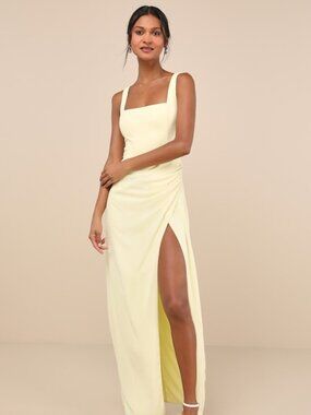 Lulus Yellow Ruched Maxi Dress - Size L